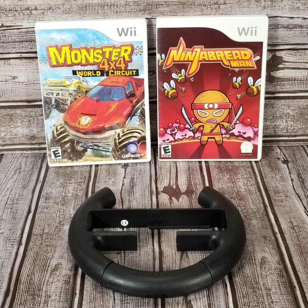Lot of 3 Nintendo Wii Monster 4x4 Wheel Att Bonus